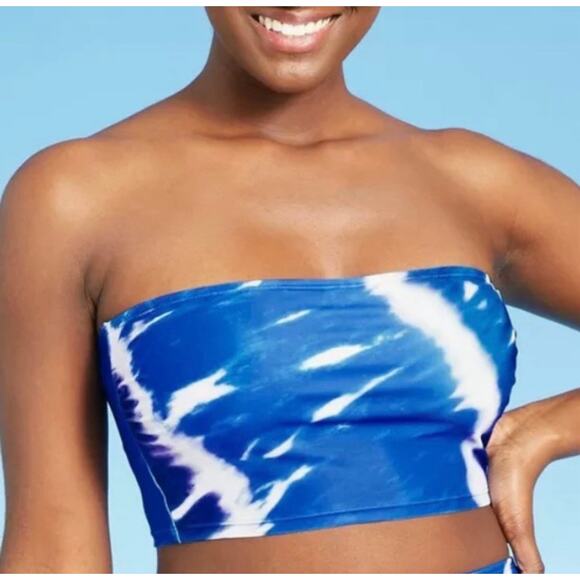 Xhilaration Juniors Longline Bandeau Bikini Top - Blue Tie-Dye Size X Small - Picture 1 of 3